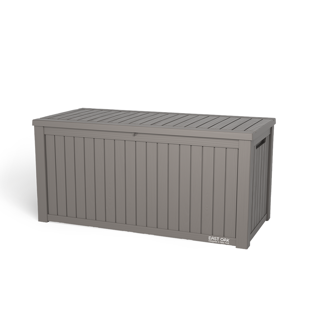 East Oak 180 Gallon Deck Box, Outdoor Storage Box with Padlock for Patio Furniture, Patio Cushions, Gardening Tools, Grey