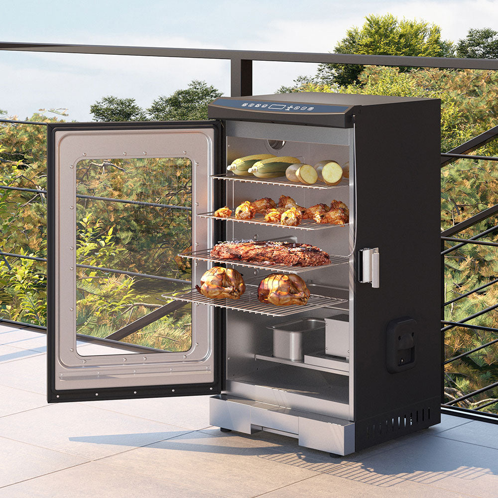 EAST OAK 30" Digital Electric Smoker with Glass Door and Extra Long Constant Smoking, 725 sq inches, 4 Detachable Racks Outdoor Smokers for Party, Home BBQ, Backyard, Night Blue