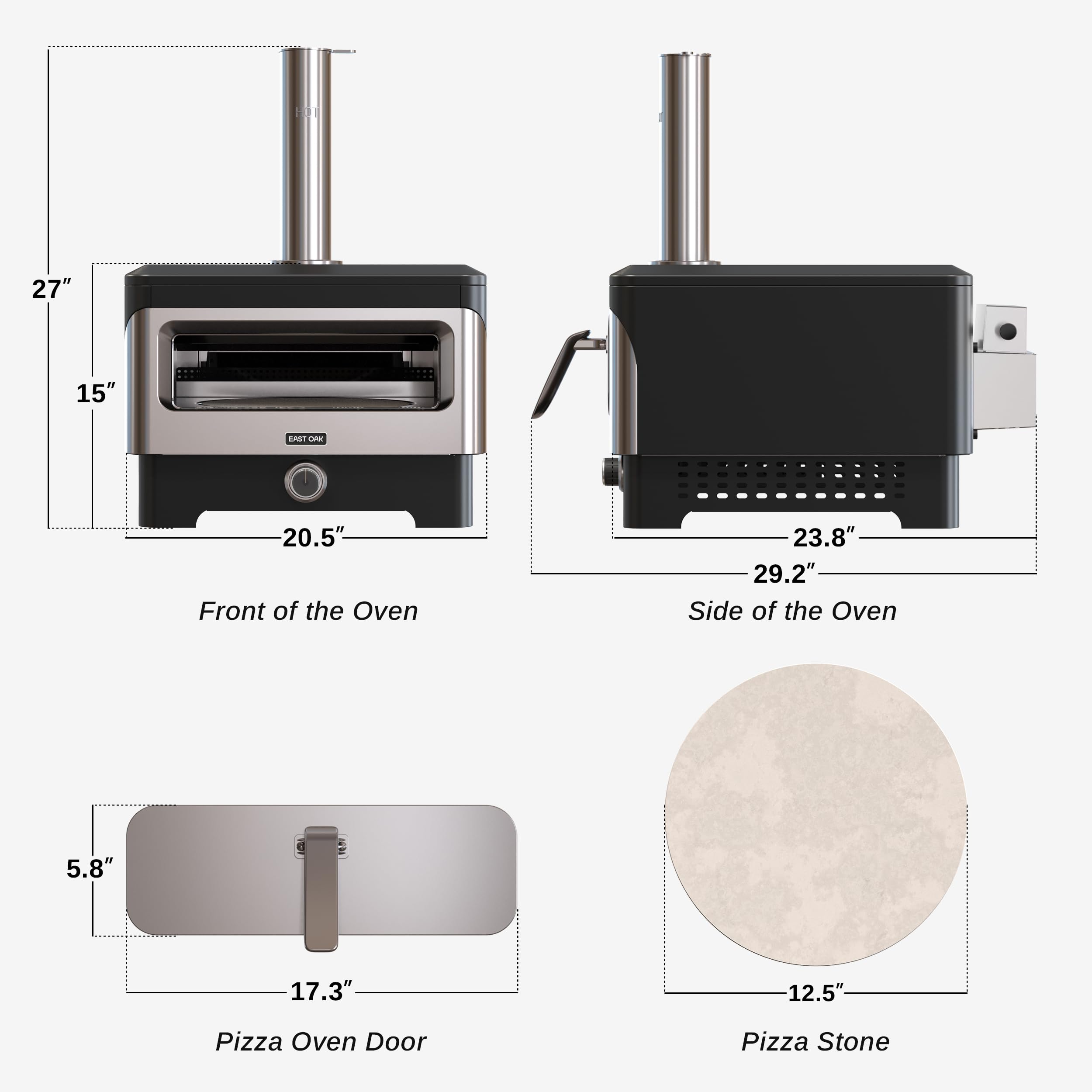 East Oak 12 Outdoor Pizza Oven with Easy Pellet Loader, Wood Fired BBQ Countertop Pizza Maker with 360° Rotating Stone for Outside Kitchen, Cooking