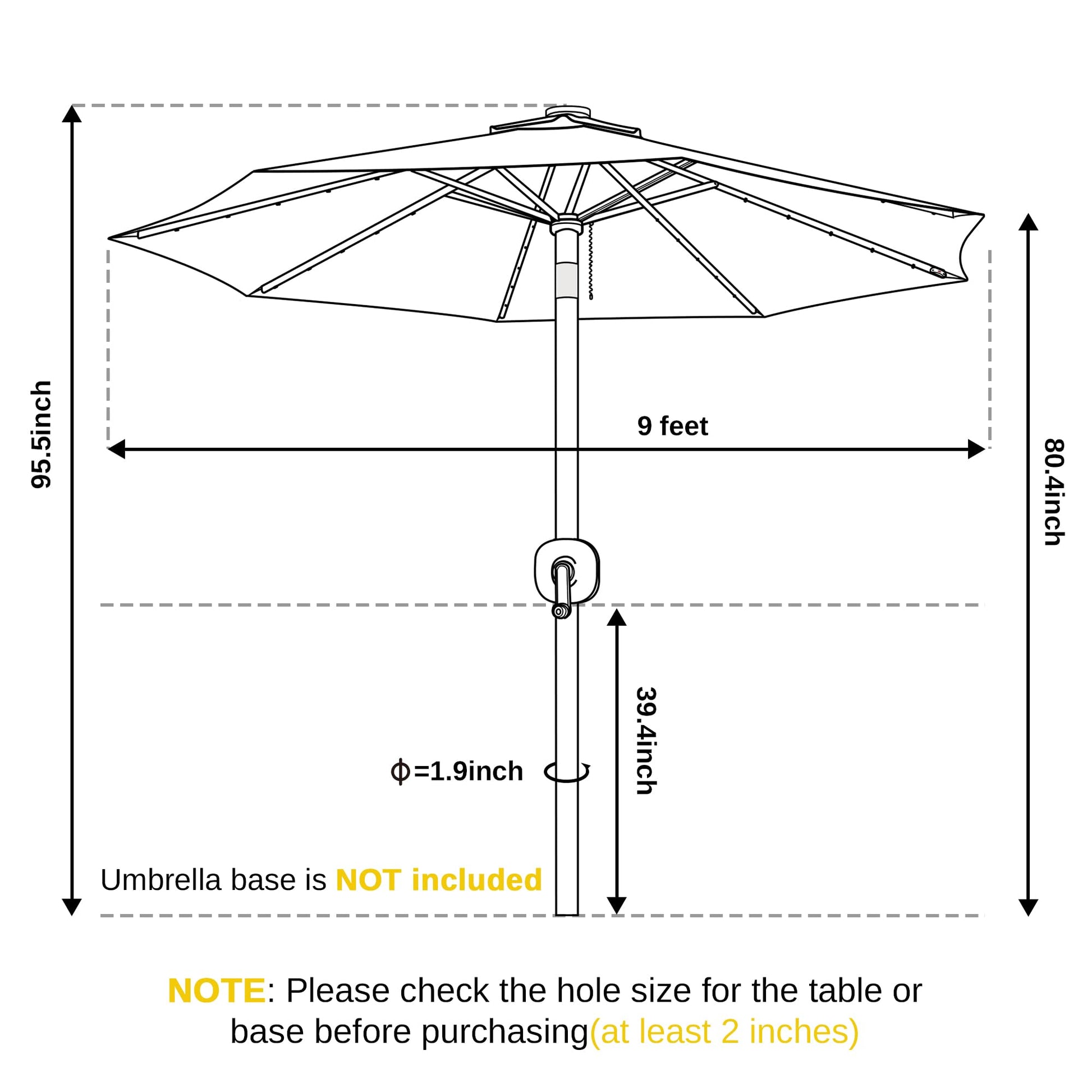 9 ft LED Patio Umbrella