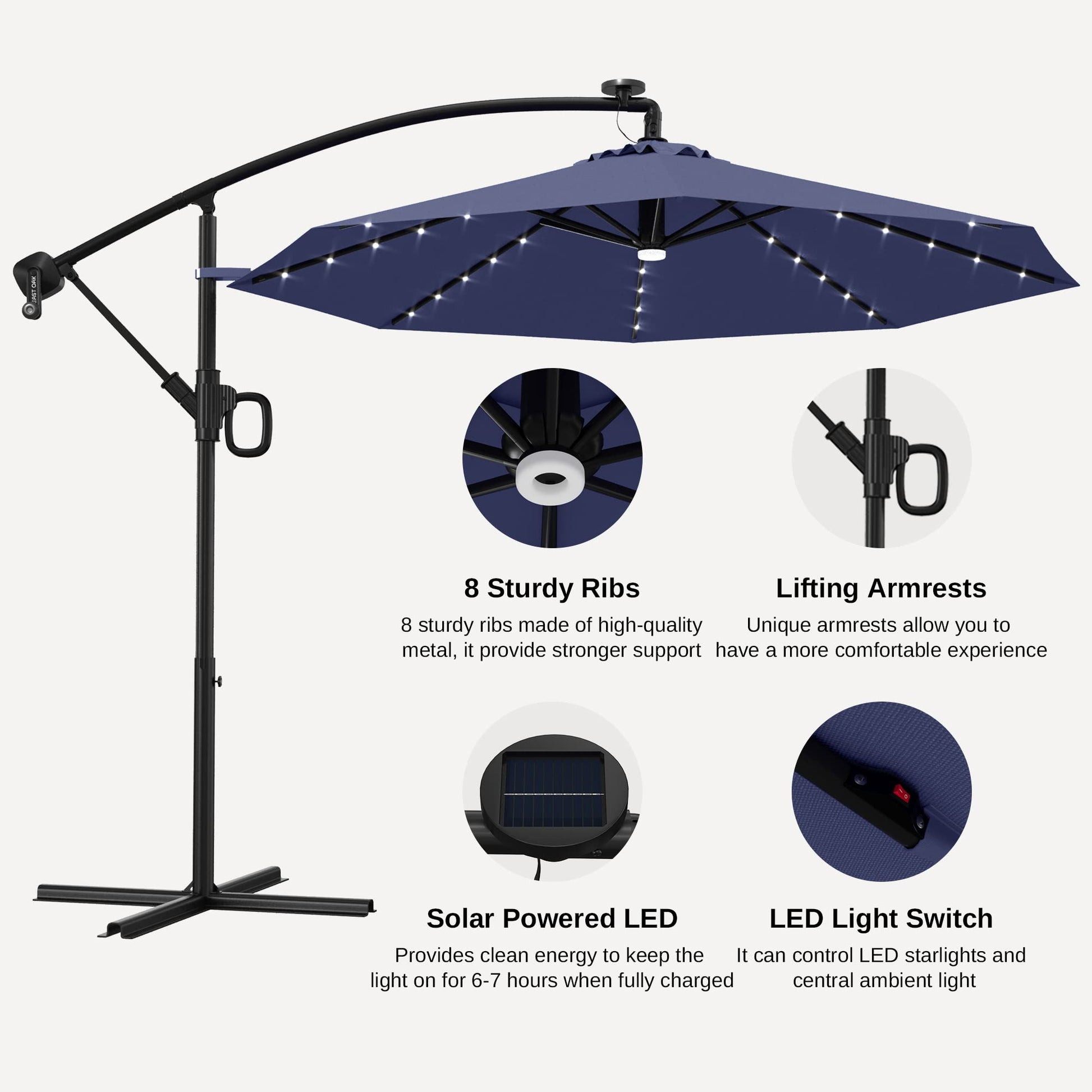10 ft Offset LED Patio Umbrella