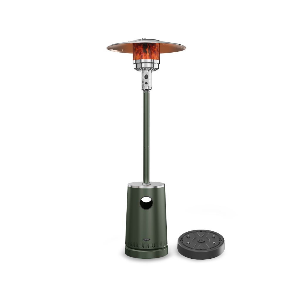 TORCH 50,000 BTU Outdoor Propane Patio Heater Mushroom Style Heater For Outdoor Living and Patio Heating East Oak Patio Heater Green Color White Background