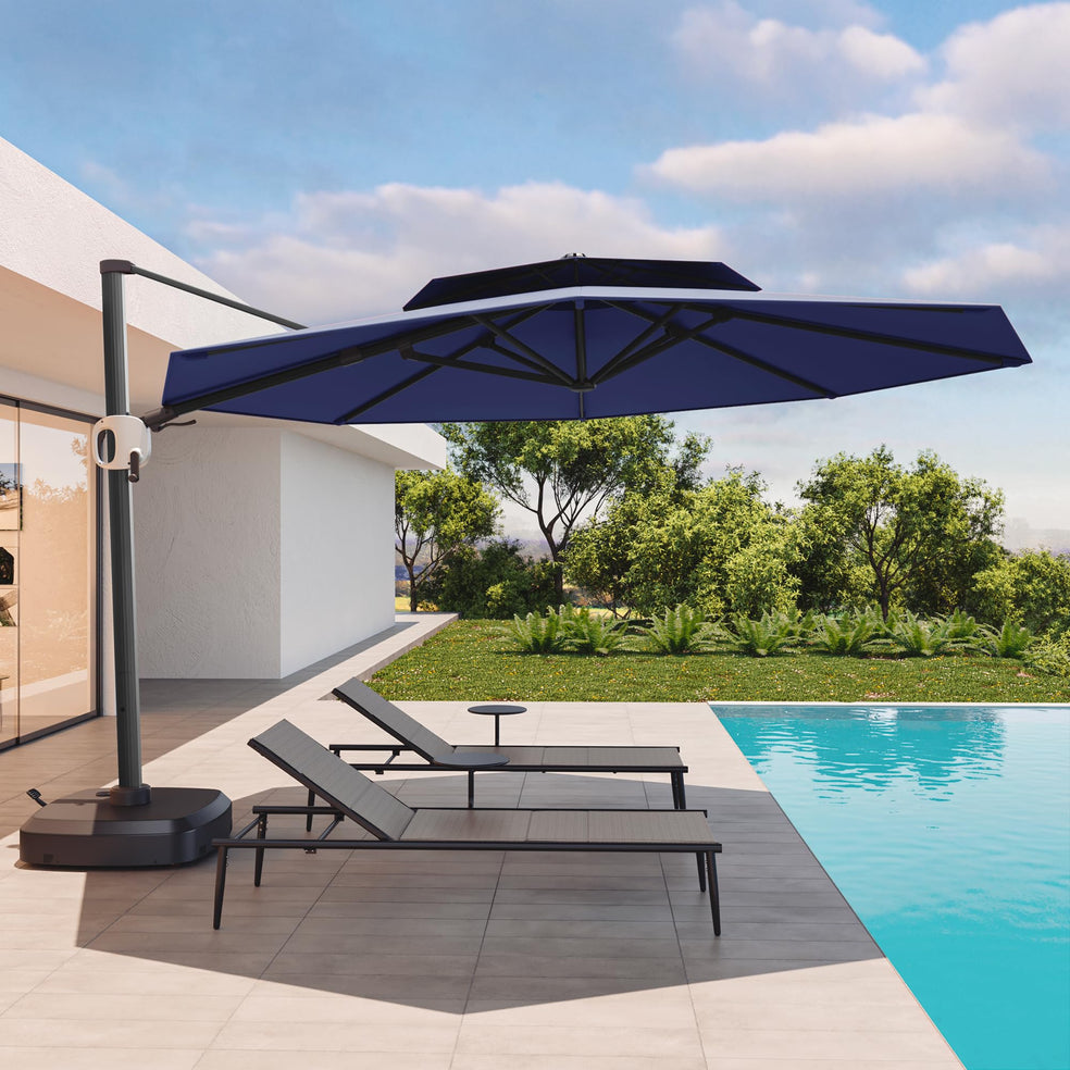 11 Ft Double Roof Round Offset Cantilever Patio Umbrella