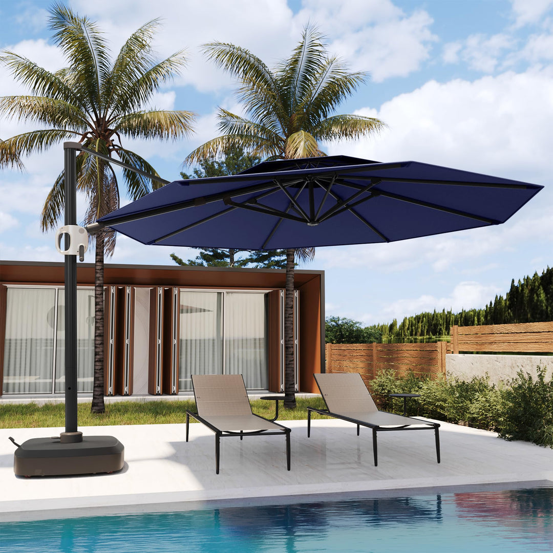 11 ft Double Roof Round Offset Cantilever Patio Umbrella, Red 11 ft Double Roof Round Offset Cantilever Patio Umbrella, Red