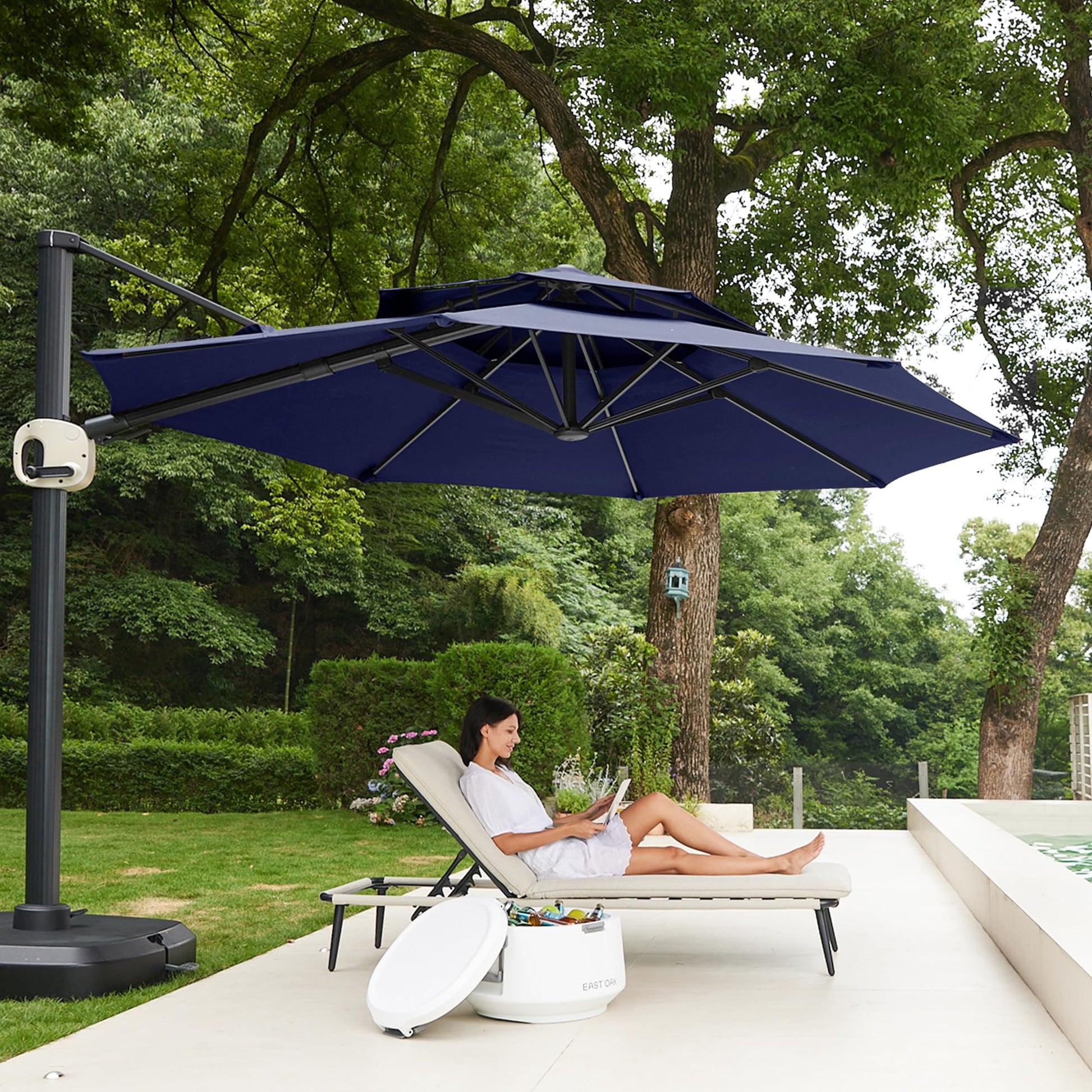 11 Ft Double Roof Round Offset Cantilever Patio Umbrella – East Oak 11 Ft Double Roof Round Offset Cantilever Patio Umbrella – East Oak