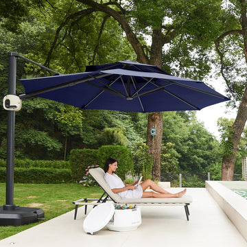 11 Ft Double Roof Round Offset Cantilever Patio Umbrella