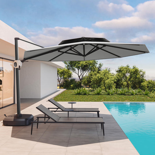 Flame&Shade 11 ft Double Roof Round Offset Cantilever Patio Umbrella