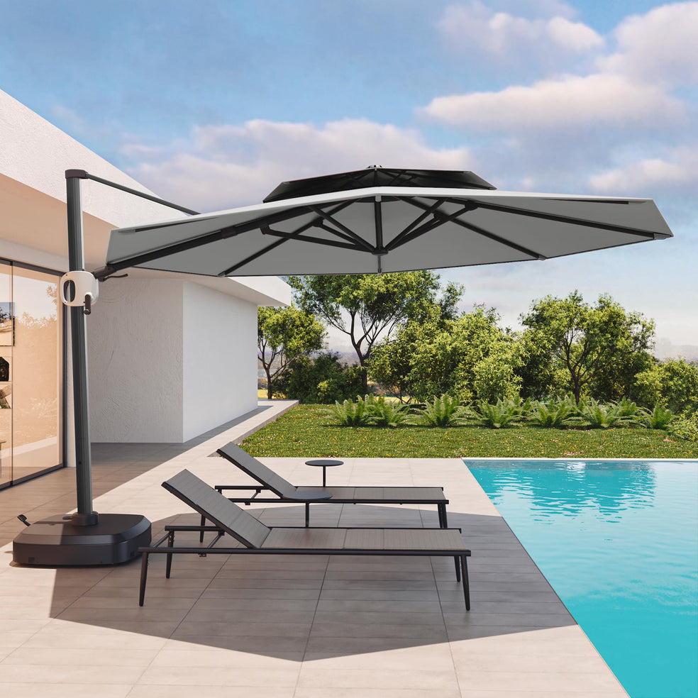 11 Ft Double Roof Round Offset Cantilever Patio Umbrella