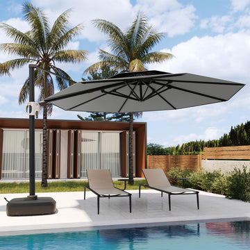11 ft Double Roof Round Offset Cantilever Patio Umbrella, Red