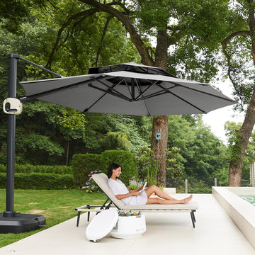 11 Ft Double Roof Round Offset Cantilever Patio Umbrella – East Oak