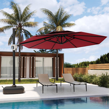 11 ft Double Roof Round Offset Cantilever Patio Umbrella, Red