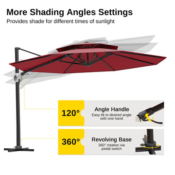 11 ft Double Roof Round Offset Cantilever Patio Umbrella, Red