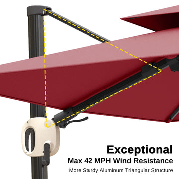 11 ft Double Roof Round Offset Cantilever Patio Umbrella, Red