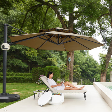 11 Ft Double Roof Round Offset Cantilever Patio Umbrella