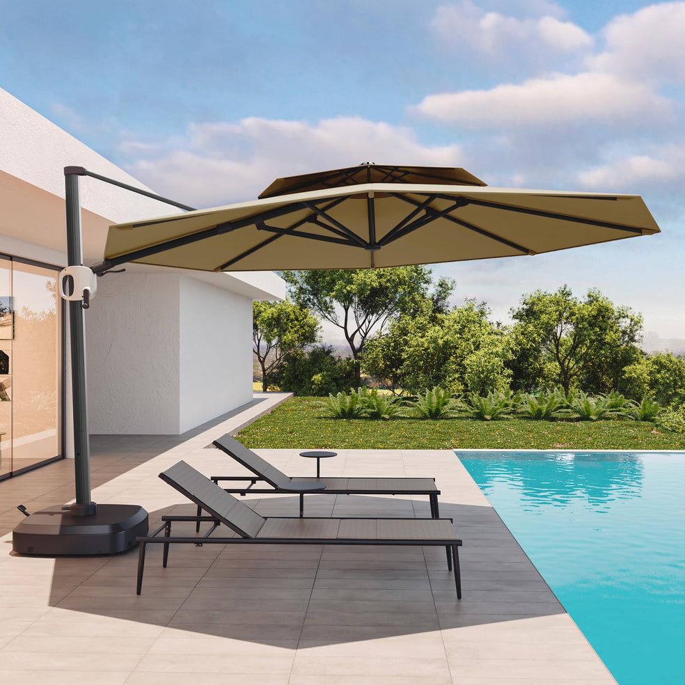 11 Ft Double Roof Round Offset Cantilever Patio Umbrella