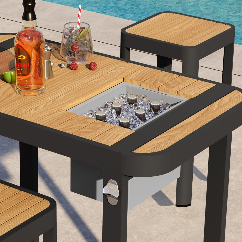 Signature 3 Piece Outdoor Patio Premium Bar Set East Oak