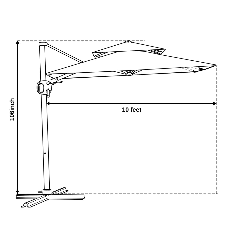 10 ft Double Roof Square Offset Cantilever Umbrella
