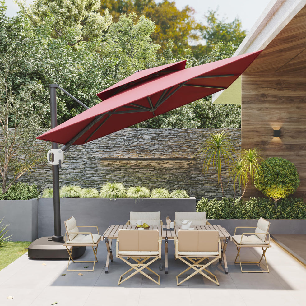 10 Ft Double Roof Round Offset Cantilever Patio Umbrella