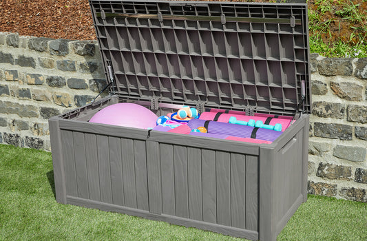 120Gallons Patio Storage Deck Box Outdoor Storage Plastic Bench