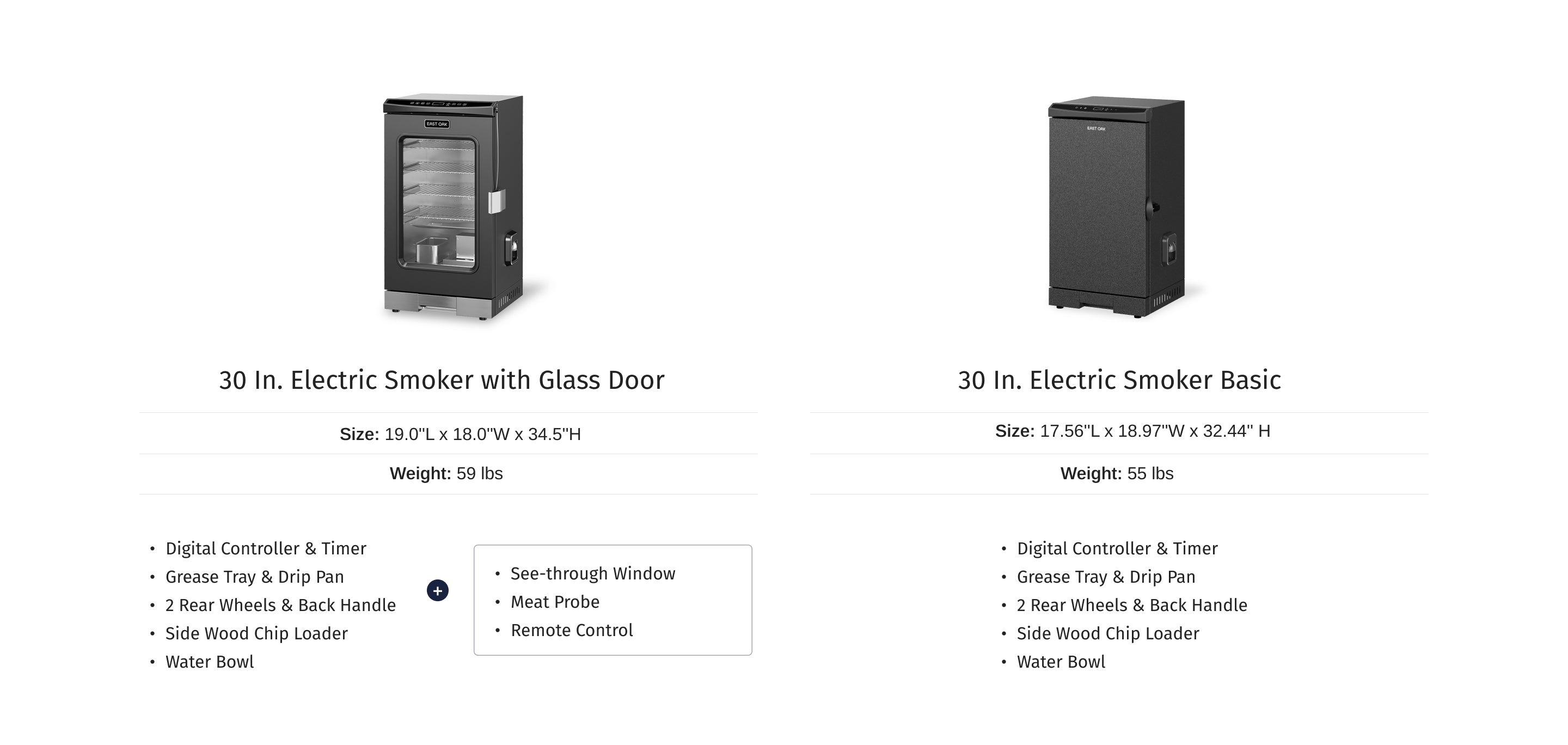 30 Inch Electric Smoker with Glass Door East Oak